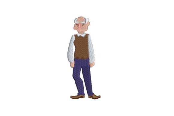 White Elderly Man Embroidery Design for Apparel